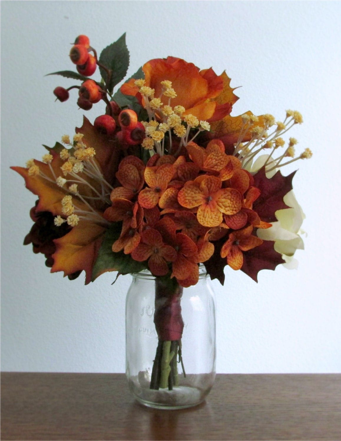 Fall Silk Flower Centerpiece Bouquet Hydrangea by PosiesPearls