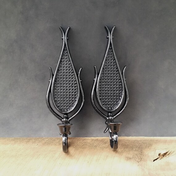 Items similar to Black Sconces Vintage Homco Faux Rattan Wall