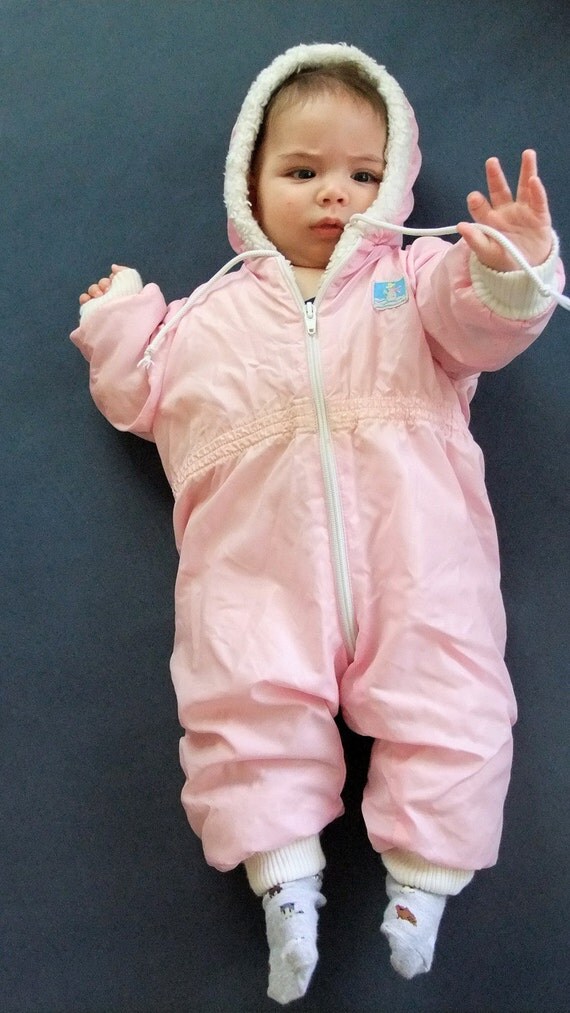 SALE*** Vintage Italian UPIM Baby Girl Snowsuit, Quilted Pink Baby Snowsuit, Baby Bunting Suit- Size 6-9 Months