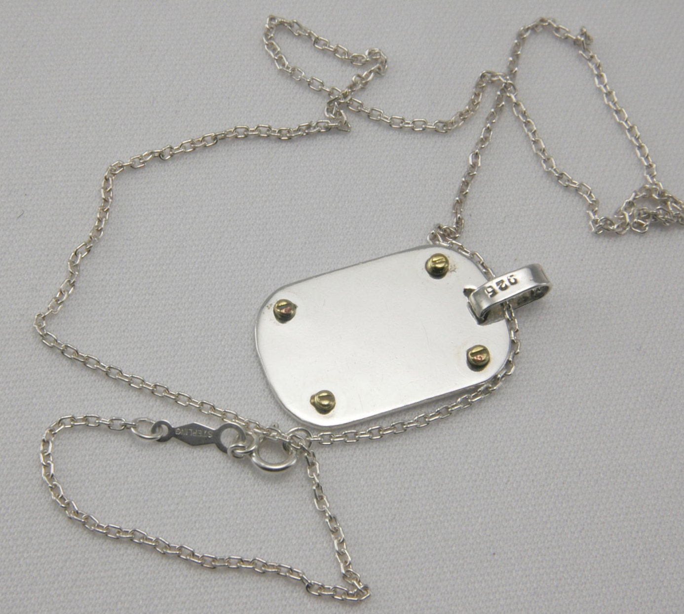 Dog Tag Pendant TaxcoMexico Sterling Silver Two Tone Pendant
