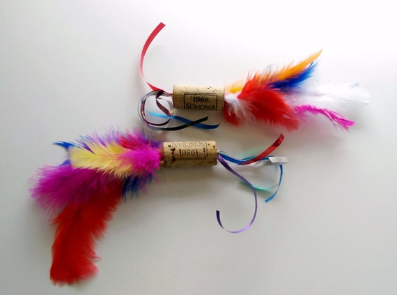 Feather And Ribbon Cork Cat Toys Set Of 2 Handmade From Cat Friendly Fun