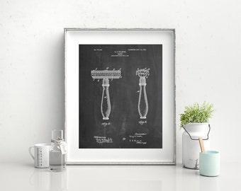 Safety Razor Patent Poster, First Gillette Razor, Bathroom Decor, Shaving, Vintage Razor, Barber Gifts, PP1026
