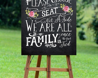 chalkboard wedding sign, printable wedding sign, pick a seat wedding sign, digital wedding sign, pick a seat not a side sign, 16x20