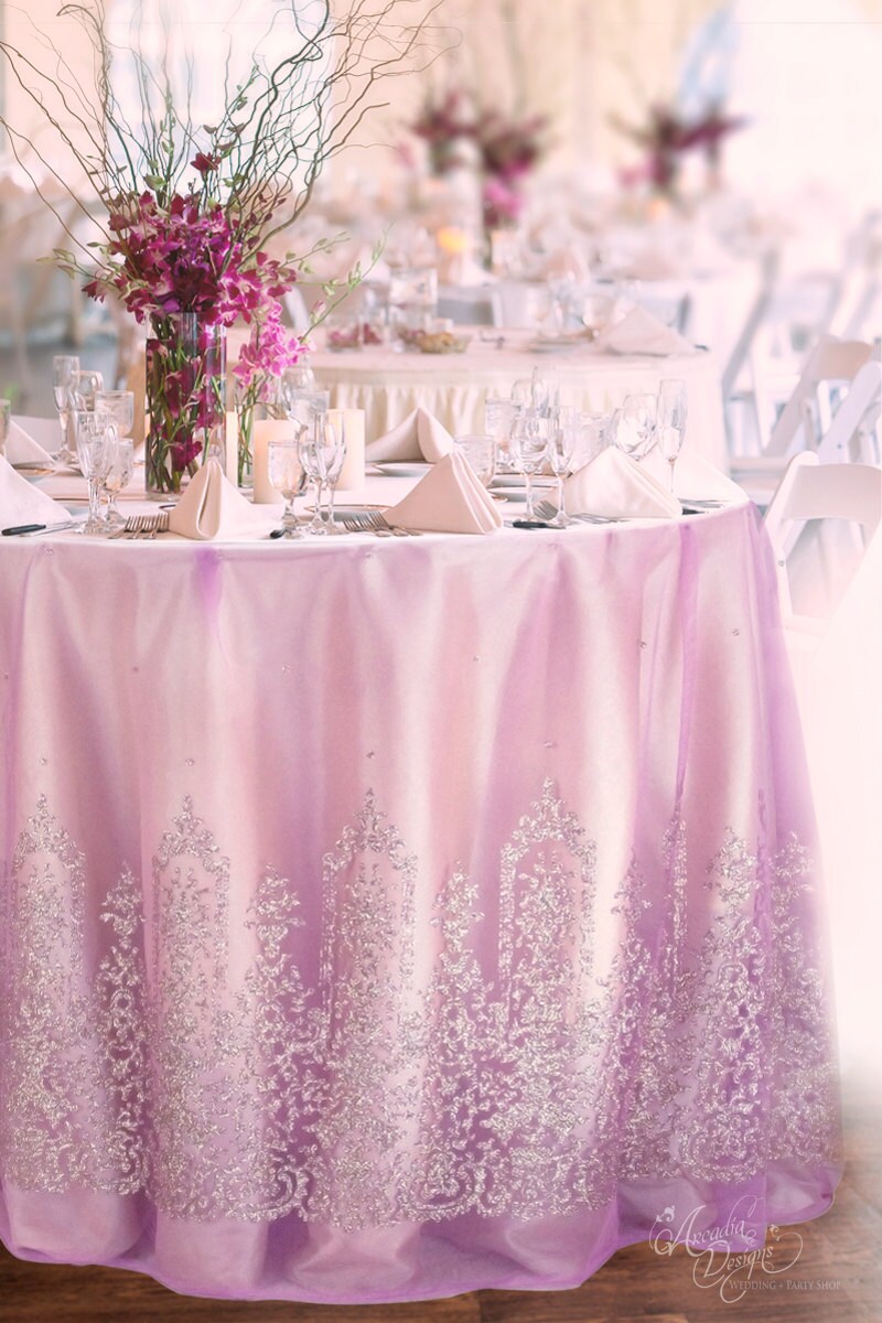 Glitter Tablecloth Pink Violet Tulle Table Cloth Made To Order Silver Glitter Damask Mesh Skirt Overlay