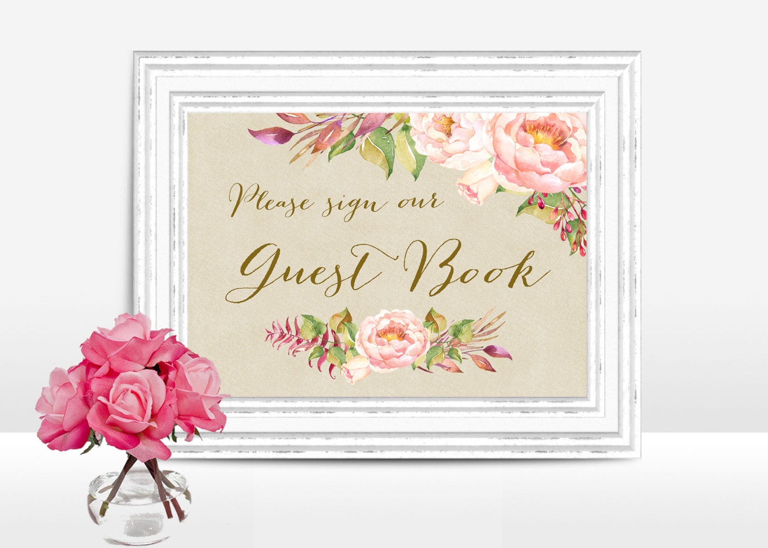 Floral Guest Book Sign Printable Boho Wedding Sign Floral