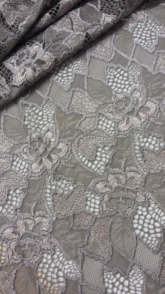 Hazel wood elastic stretch lace fabric by the yard by LaceToLove