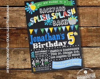 Splish Splash Party invitation backyard bash birthday party pool invite water balloons chalkboard digital printable invitation 14100