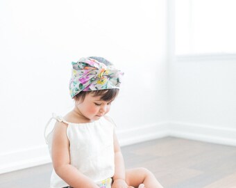 Baby Headwrap, Baby Turban, HeadBand, Watercolor Floral Print, Pink Beige, Newborn - Adult