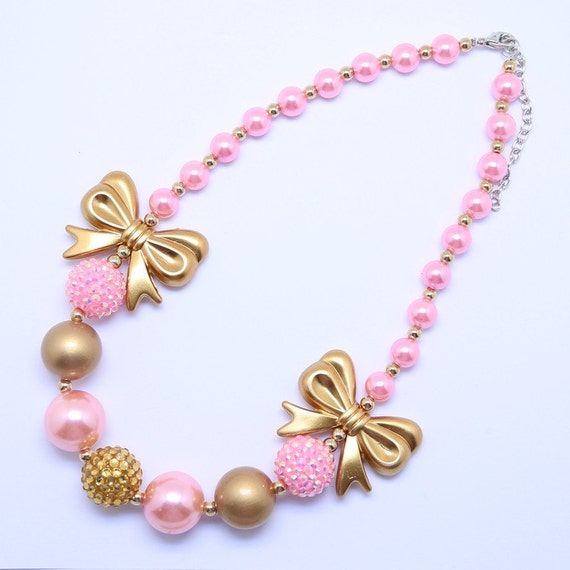 Baby Toddler Girls Necklace Pink Gold Roses by NordeensBabyCouture