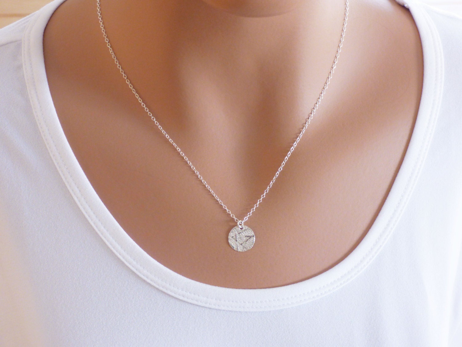 100% Sterling Silver Disc Necklace Silver Disc Necklace