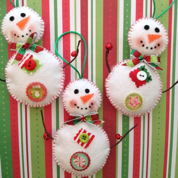 Snowman Felt Ornaments / Whimsical Snowman Ornaments