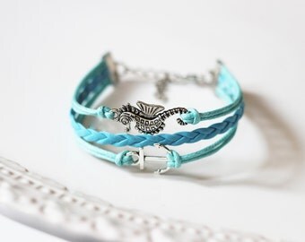 Seahorse Anchor Turquoise Cord Bracelet