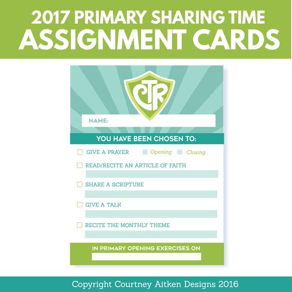 2017 LDS Primary Theme Sharing Time Assignment Cards Choose