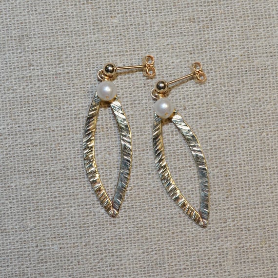 Extra Long Textured Pearl Dangle Earrings - 14k Gold Filled Drop Stud Earrings - Pearl Post Earings - Bohemian Jewelry