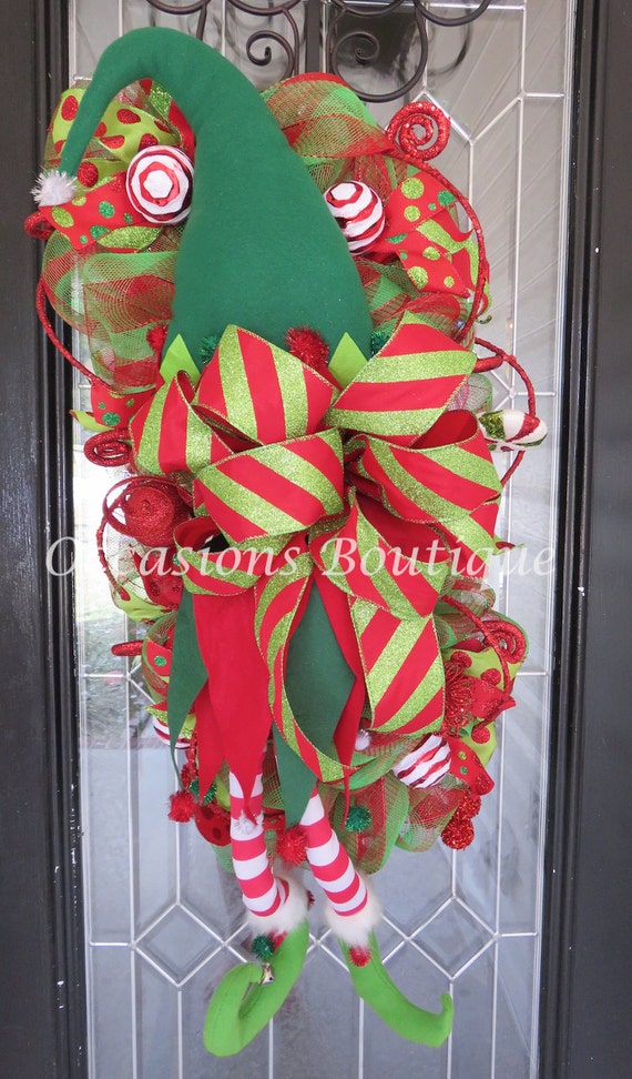 Christmas Wreath Deco Mesh Wreaths Elf Wreath Christmas