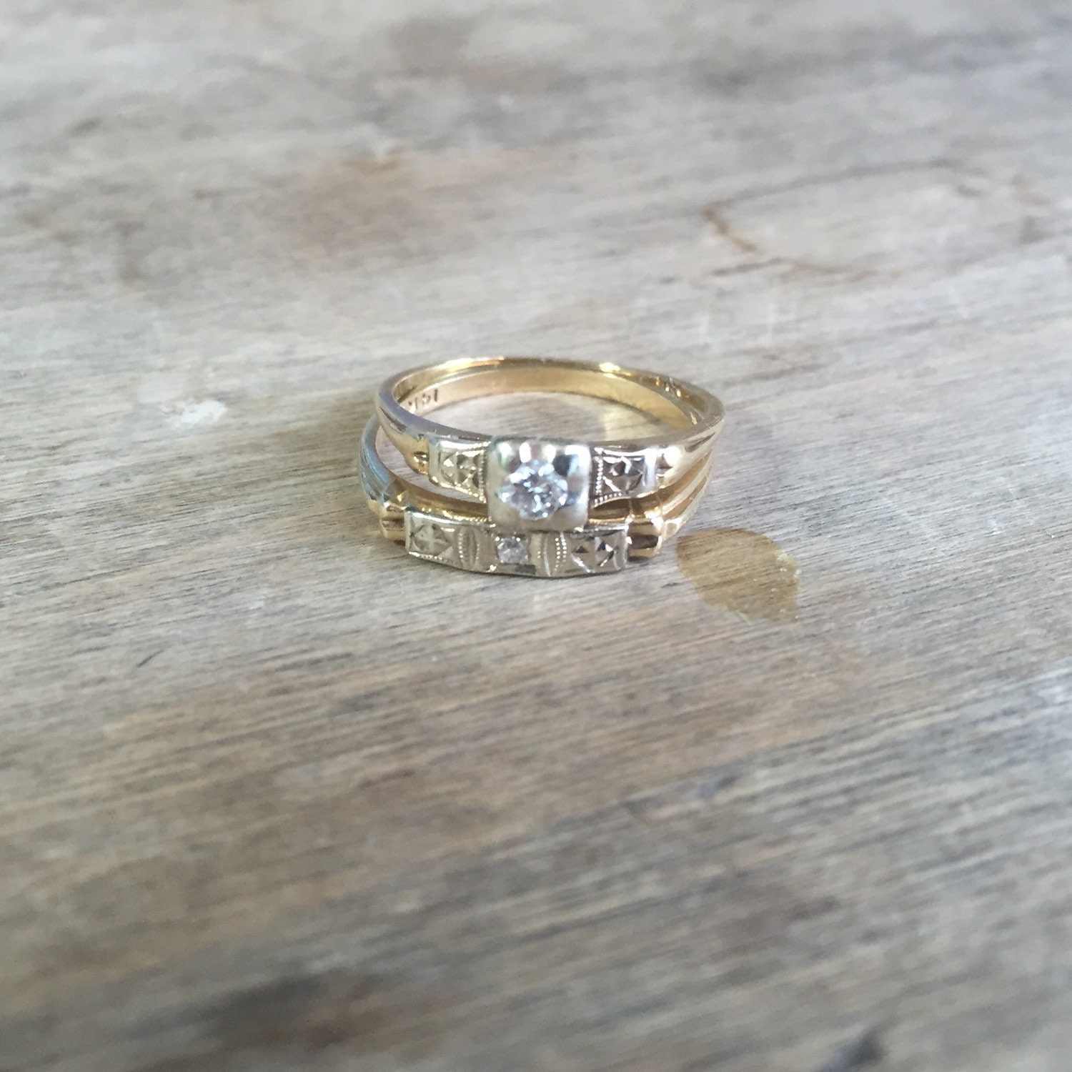 1940's Keepsake wedding set 14K diamond