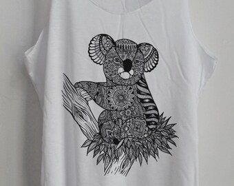 CLEARANCE Cute Art Design Koala Shirt -- Panda Shirt Animal Aztec Shirt Ladies Unisex Shirt Tank Top Women Singlet Tunic Funny Size S,M,L