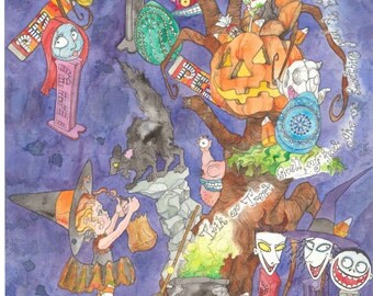 Nightmare Before Christmas Baby Decor, Halloween Art, Nerd Gifts, Watercolor Prints, Pez Dispenser Art, Gothic Home Decor, Whimsical Art