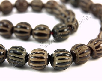 Buri Nut Beads, 5 pcs Buri Seed Beads, (12mm) Natural Buri Beads, Buri Palm Natural Beads, Buri Round Nut Bead, Melon Shape Bead, Buri Beads