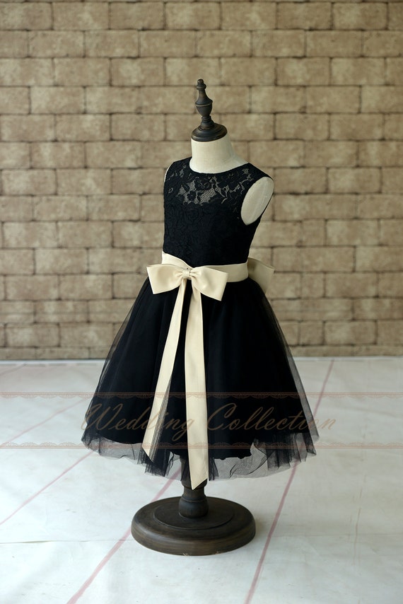 Black Lace Tulle Flower Girl Dress With by Weddingcollection