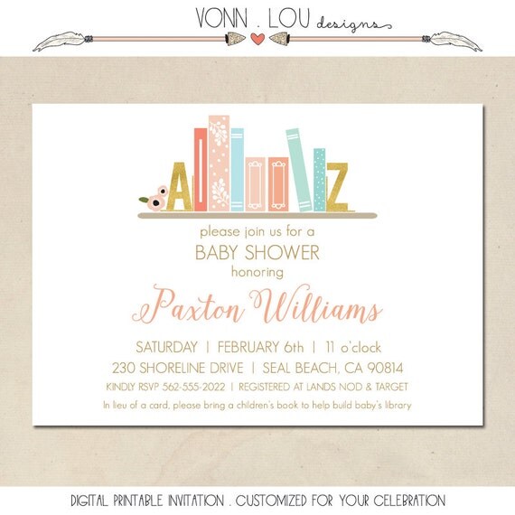 build a library invitation book shower baby shower bring