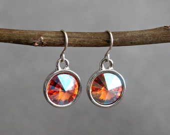 Orange Drop Earrings, Orange Dangle Earring, Orange Earrings, Orange Chandelier Earrings, Orange Swarovski Earrings, Orange Crystal Earrings