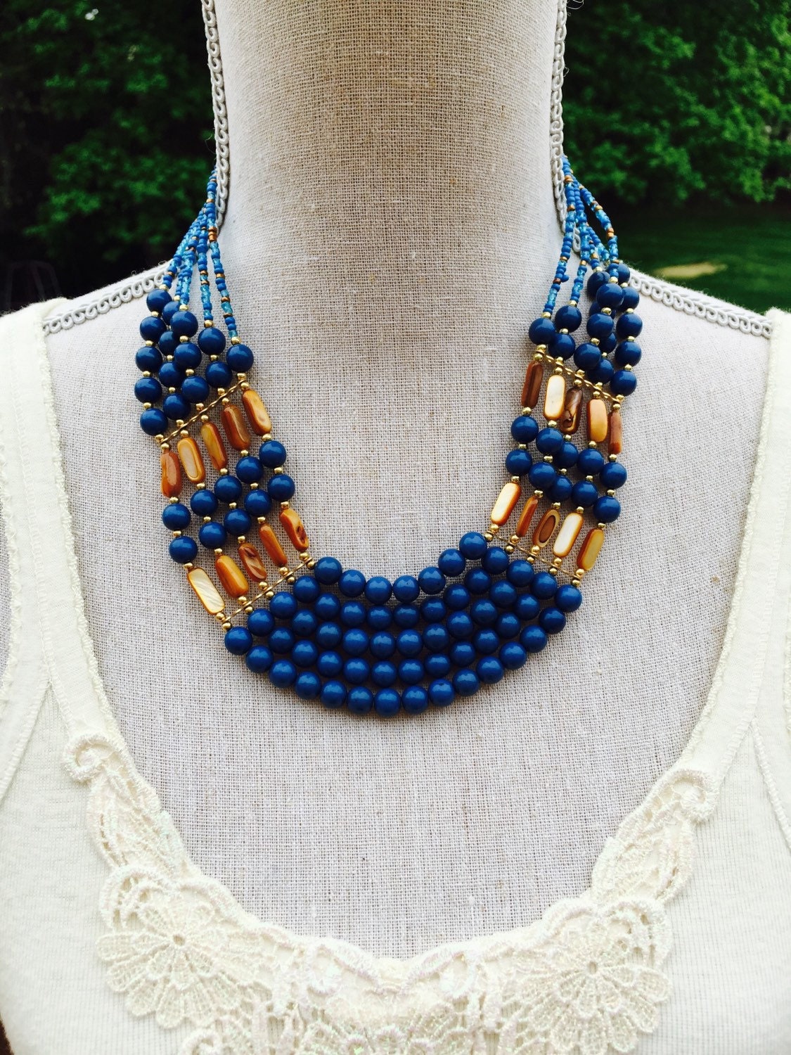 Tribal Necklace Multi Strand Necklace Blue by beadpeacelove