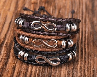 Infinity Bracelet, Infinity Bracelet Leather, Infinity Bracelet Men, Leather Bracelet, Mens Braclet, Mens Gift, BirthdayGift JLA-47