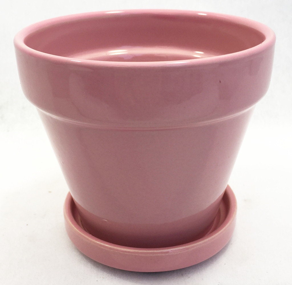 Glazed Ceramic Pot/Saucer Lilac 4 1/2 x 4 1/4 by HirtsGardens