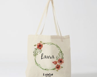 W56Y tote bag wedding, customizable bag, naissange bag, tote gift, tote bag, flower, bag canvas, cotton bag, tote bag where