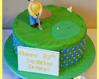 Fondant Golf Cake Topper Kit - Golf Cake Decorations, Fondant golfer, Golf Ball, Plaque, Handmade Edible Birthday Cake Decorations