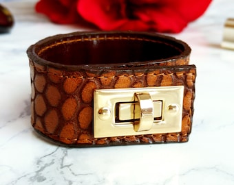 Brown Leather Cuff Bracelet for Women, Handmade Leather Jewelry