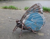 6" Holly Blue Butterfly Recycled Welded Scrap Metal Sculpture, Unique Art Work, Reclaimed