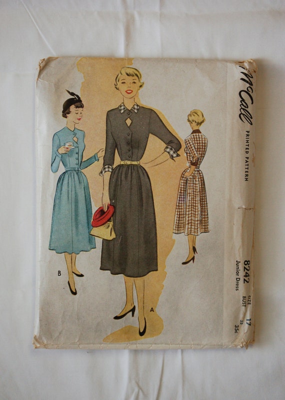 juniors patterns free dress for Vintage Dress McCall 8242 RARE Juniors' Pattern / 1950s Size 17 / Bust