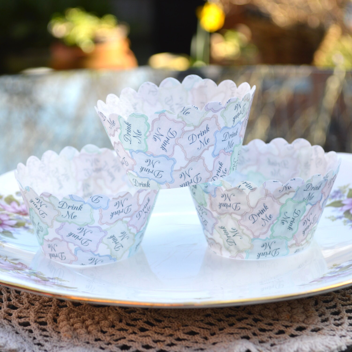 Edible Cupcake Wrappers DRINK ME Pastels x 12 by WicksteadsEatMe