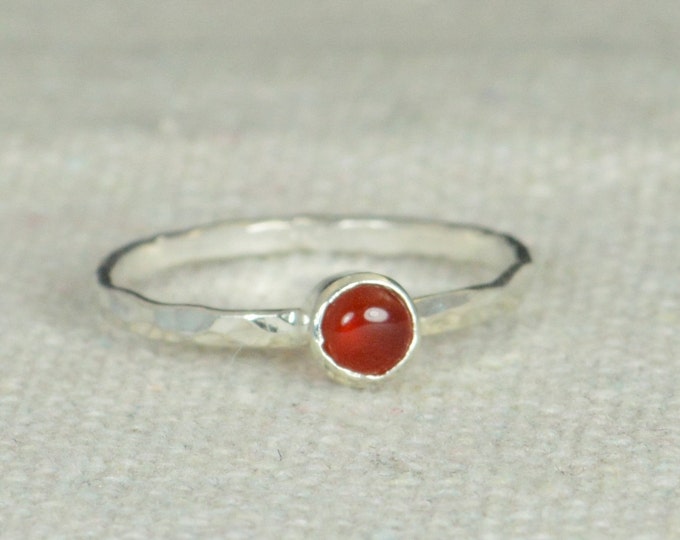 Small Silver Carnelian Ring, Sterling Silver Solitaire, Red Stone Ring, Silver Jewelry, Red Solitaire, Solitaire Ring, Silver Band