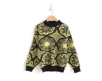 Vaporwave Sweater Womens Punk Sweater 80s Sweater Geometric Sweater Cosby Sweater Hipster Sweater Vintage Sweater Black Yellow Small Medium