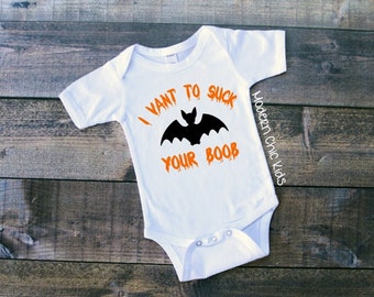 I Vant To Suck Your Boob Bat Vampire Baby Bodysuit Newborn Toddler Tshirt Halloween Vampire Breastfeeding Halloween Costume