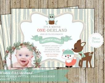 Winter Onederland Boy Winter Onederland Invitation First Birthday Party Invite Fox Digital Printable Invite