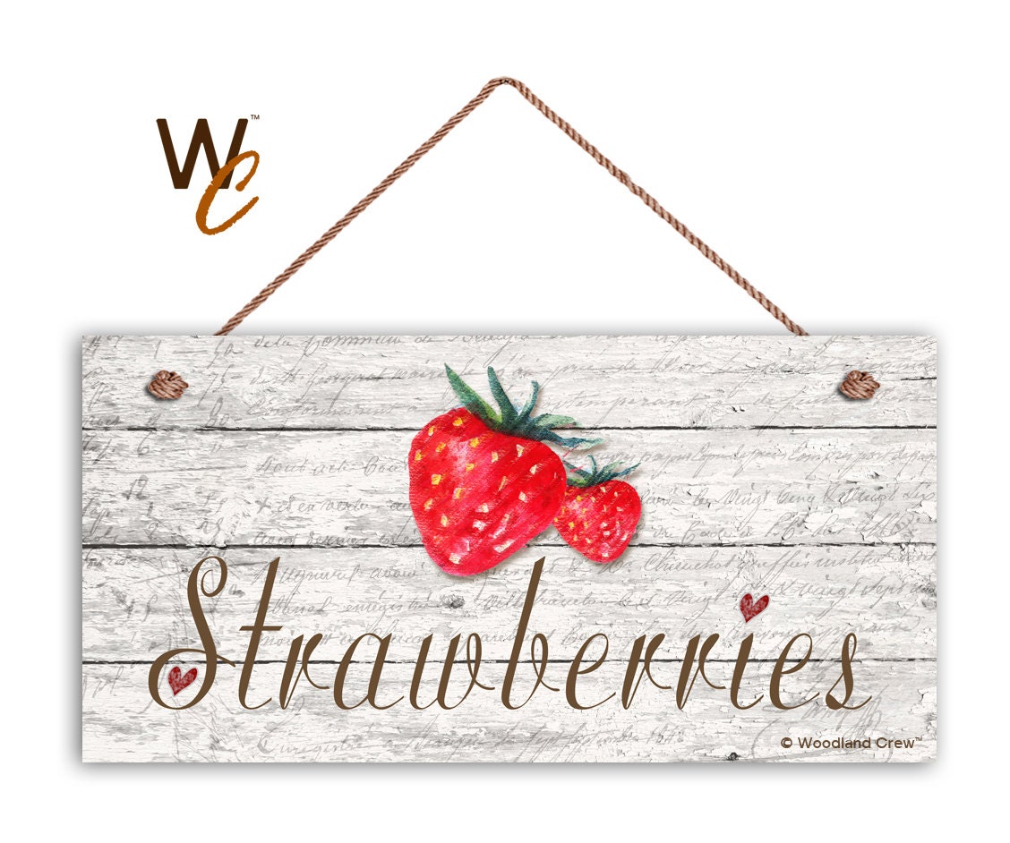 Strawberries Sign Garden Sign Rustic Decor Distressed Wood