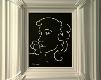 Matisse Femme - A Hand-Painted Framed Canvas Panel in Homage to Henri Matisse - Portrait of a Woman