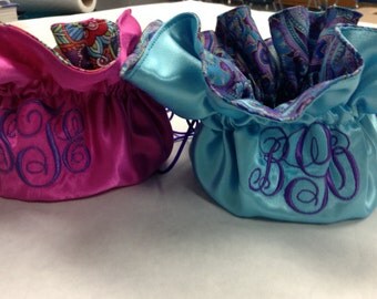 Personalized Jewelry Pouch-Multi Color Floral-Travel Pouch-Drawstring Jewelry Holder-Wedding Attendant gift