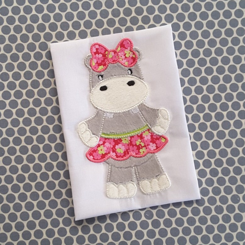 Baby Applique Machine Embroidery Design Girl Hippo