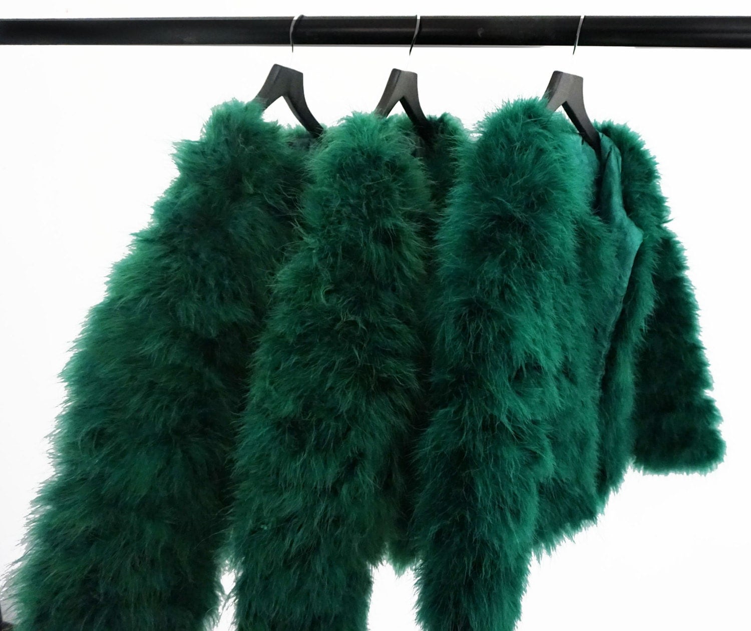 Emerald Green Fluffy Feather Jacket Marabou Winter Womens