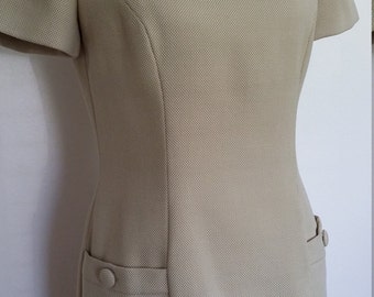 Ann Taylor dress, S, M, khaki dress, beige dress, MadMen dress, tan dress,fall dress, fall suit, 50's dress, 60's dress