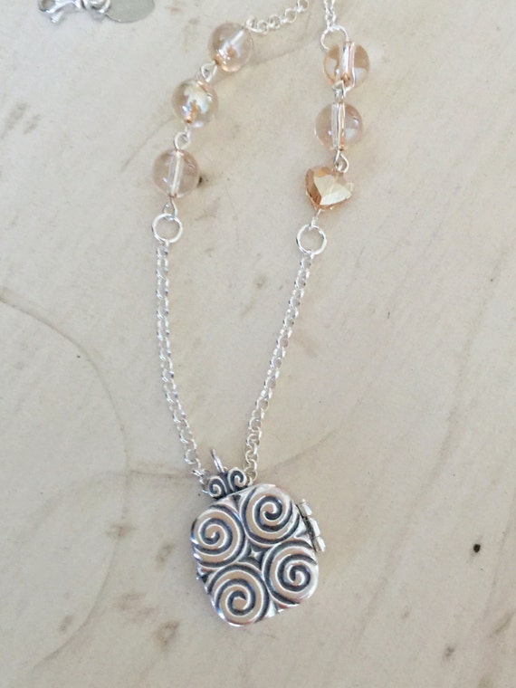 Hold That Thought Sterling Silver & Golden Shadow Crystal Memory Locket Necklace