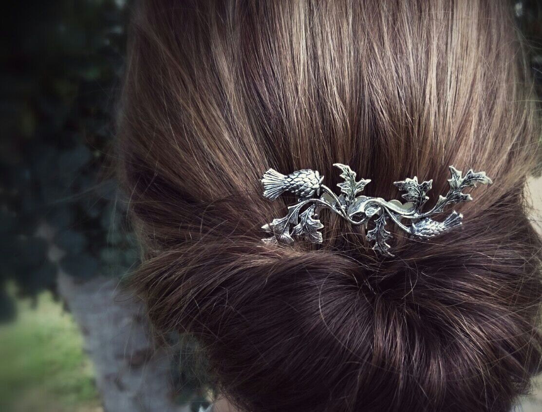 FLASH SALE Silver Scottish Thistle Hair Comb Leaf Hair Comb