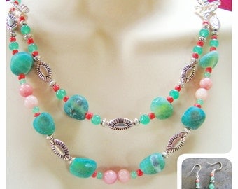 Beaded Necklace Pink and Green Necklace by lovemyjewelrystudio