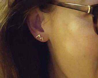 Mountain earrings; stud earrings; gold or silver earrings; the mountains are calling; mountain jewelry