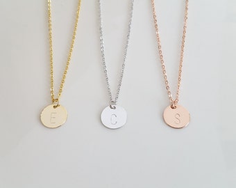 Disc Initial Necklace, Dainty Disc Necklace, Gold Initial Necklace, Monogram Disc Charm, Bridesmaid Gift, Birthday Gift, Rose Gold